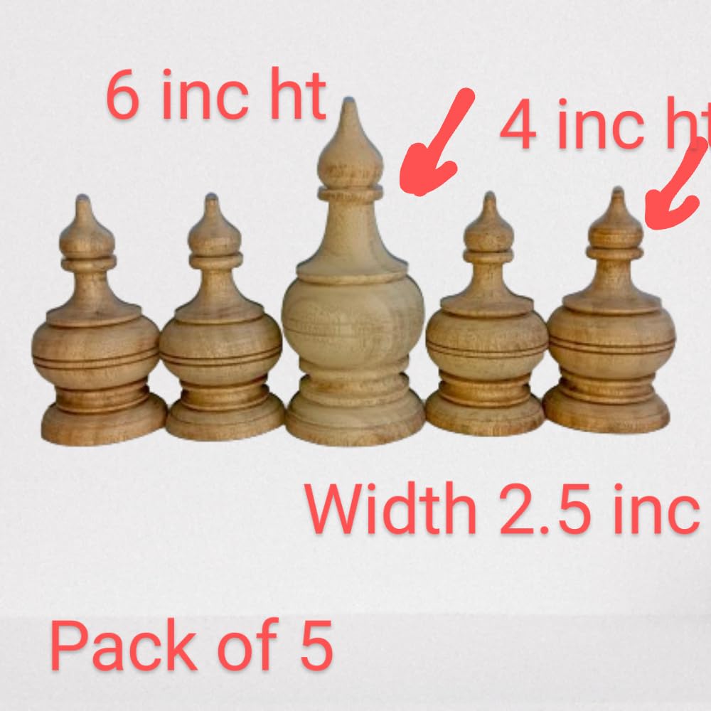Wooden Teak Pooja Top Kalasam with Multiple Seletion - Kalash (5) Pieces 6incx4inc-1nos,4incx3inc-4nos