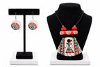 Create -hub ; By Indrani Saha Handcrafted Terracotta Necklace Set with Earrings – Traditional Indian Jewelry, Statement Pendant Design, Ethnic Handmade Jewellery for Women & Girls (White)