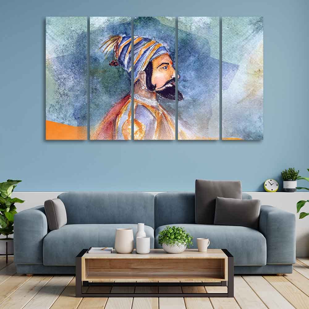 VIBECRAFTS Chhatrapati Shivaji Maharaj Wall Painting Five Pieces For Home|Office|Living Room|Gift (PTVC5Pcs4_8734)