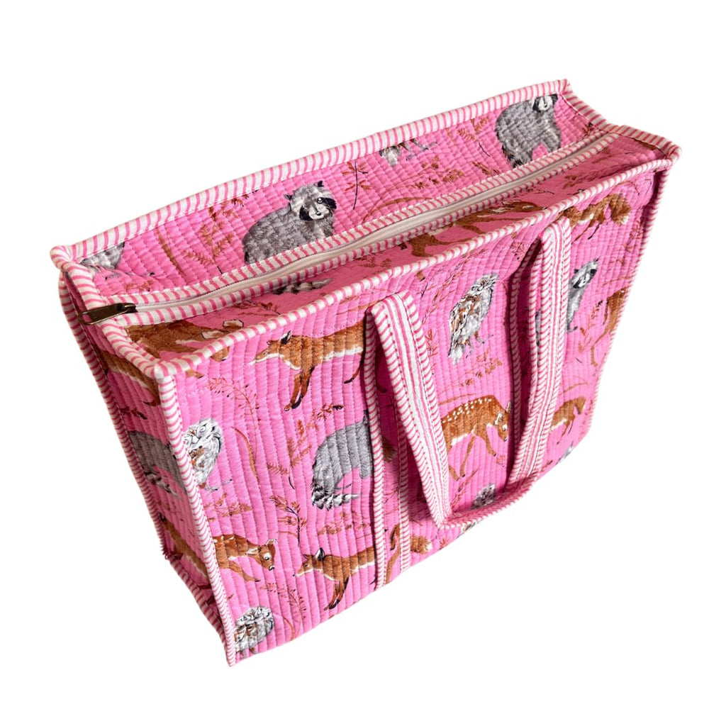 Bazaar Bhoot Edition Premium Cotton Quilted Shopping Tote Bag - Multipurpose Long Lasting Foldable Reusable Bag with zipper for Shopping, Travel & Daily Use - Made in India (Pink)