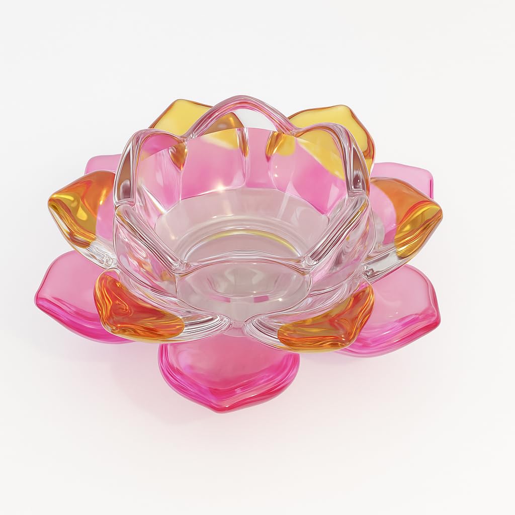 Bellveen Fancy Crystal Glass Lotus Candle Holders | Pink & Yellow Color