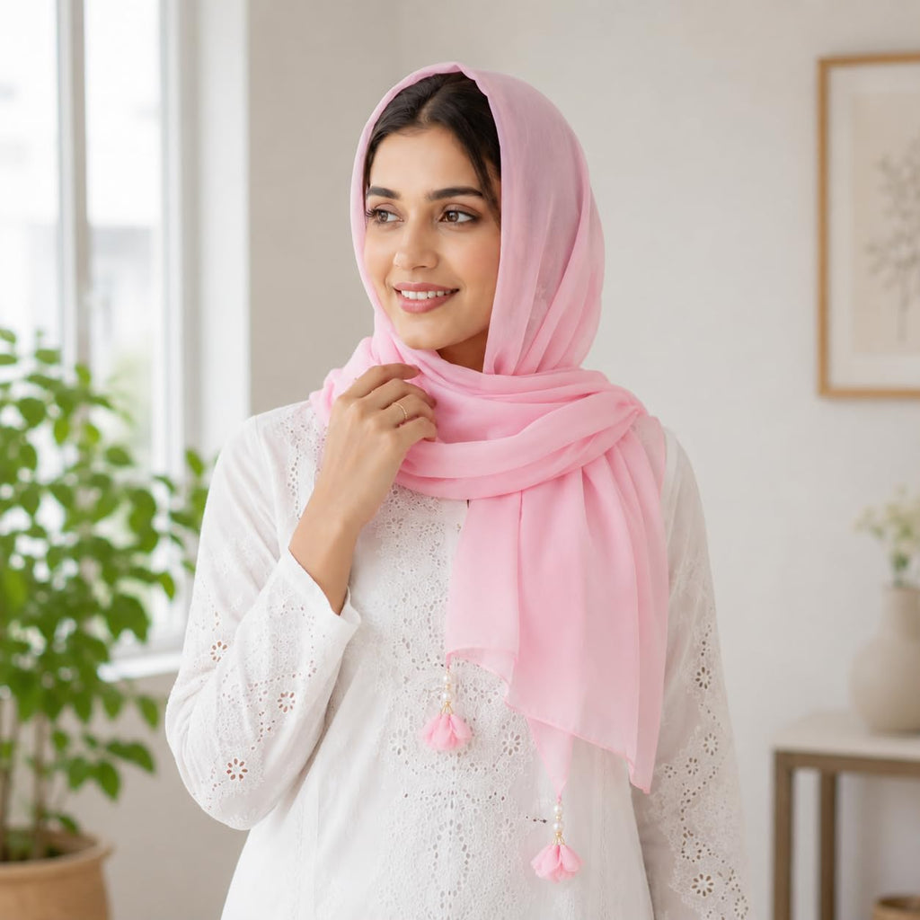 Women’s Chiffon Scarf Soft Lightweight Premium Stoles for Girls & Women | Stylish Modest Wear Dupatta for Daily & Party Use (Baby_Pink)