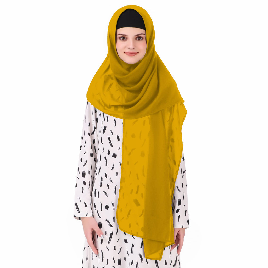 MyBatua Long Hijab in Breathable Soft Georgette large Head Wrap, Wholesale Price, 1pc Scarf HJ-020 (50x180 cm, Mustard)
