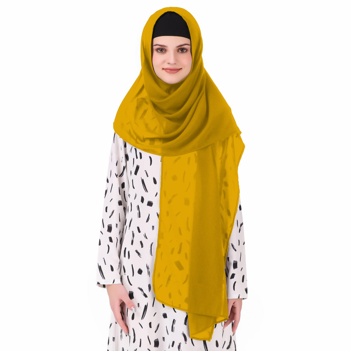 MyBatua Long Hijab in Breathable Soft Georgette large Head Wrap, Wholesale Price, 1pc Scarf HJ-020 (50x180 cm, Mustard)