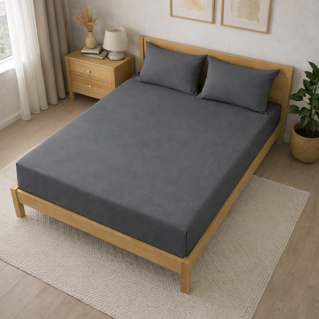 THE HOME STYLE Solid Cotton Feel Pillow Covers (18 x 28 inches, Set of 2 Pcs) | 300 TC | Super Soft & Smooth (Ash Grey)