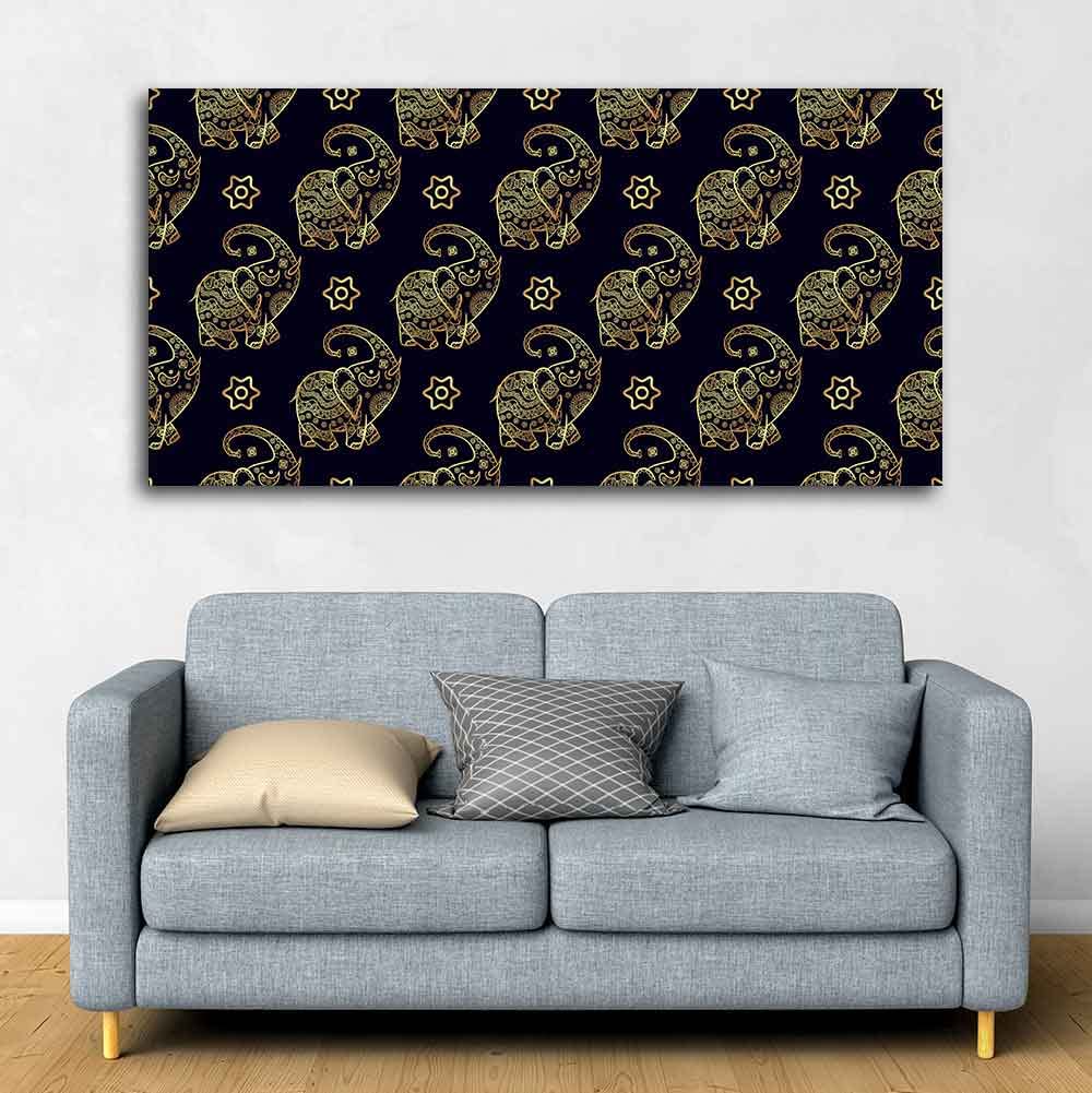 VIBECRAFTS Canvas Paintings for Living Room Drawing Room Elephant Madhubani Art Canvas Wall Painting Fitted With Wooden Frame for Home | Office | Gift (PTVCH_2417)