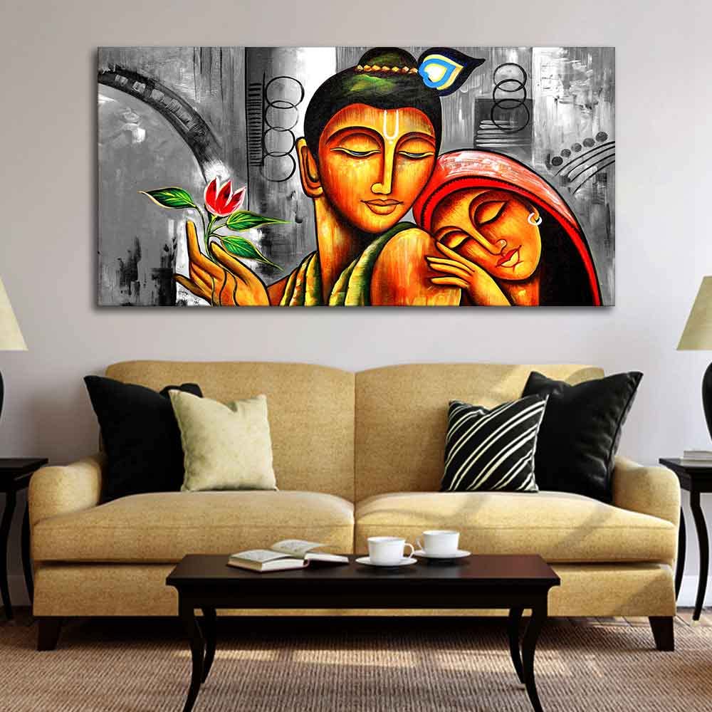 VIBECRAFTS Canvas Paintings for Living Room Drawing Room Radha Krishna Canvas Wall Painting Fitted With Wooden Frame For Home | Office | Living Room | Gifts (PTVCH_2520N)