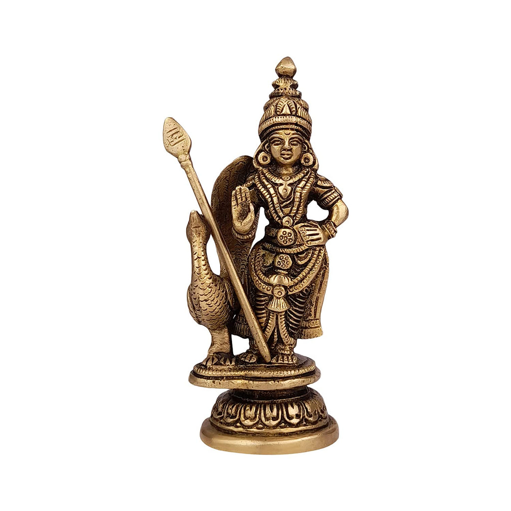 ARTVARKO Brass Lord Murugan Kartikeya Murugana Kumaraswamy Karthikeya Standing Idol Swaminatha Skanda Murti Swami Ji Kartik Statue Subramanya 6 Inch