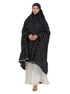 ANA Eshaal Black Floral Prayer Dress – Pure Cotton Prayer Dress with Tie Knot, 50″ Front × 58″ Back | Attached Sleeves | Lightweight, Breathable for Hajj, Umrah & Salah