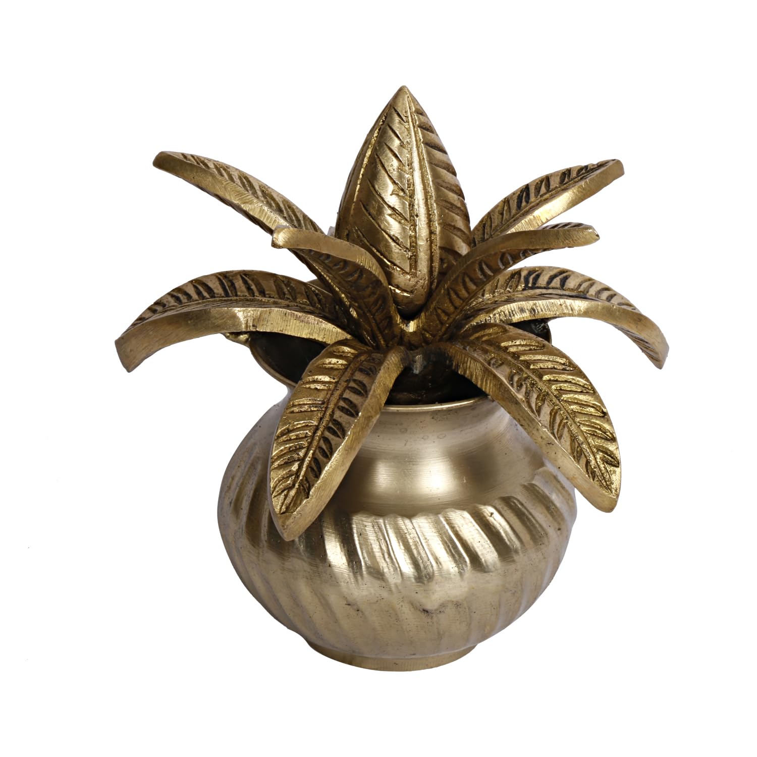 ARTVARKO Brass Mangalkari Kalash for Pooja with Leafs Coconut Auspicious Kalash Lota for Wealth Prosperity Home Office Temple Showpiece Gift 5 Inch