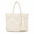 Lidloom Creation Handmade Cotton Macrame Tote Bag with Zipper & Lining | Eco-Friendly Small Shoulder Handbag for Women & Girls | Made in India | Unique Gift Under 300 | Off-White,1- Piece, Size 7X9 in