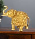 ARTVARKO Brass Elephant Ganesha Carving Trunk Up Royal Hathi Showpiece for Home Decor (LxWxH): 8.5 x3.5 x7 Inch, Weight 3.1 Kg