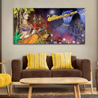 VIBECRAFTS Canvas Paintings for Living Room Drawing Room Canvas Wall Painting of Radha Thinking About Shri Krishna for Home|Office|Gift(PTVCH_2396)(48 x 24 Inches)