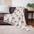 DMAASA Hand Block Printed Cotton Jute Sofa Throw Blanket 50x70 Inches Soft Lightweight Decorative Couch Coverlet with Tassels Boho Living Room & Bed Cover (Palm Tree Design, Off White & Brown) Kafalo