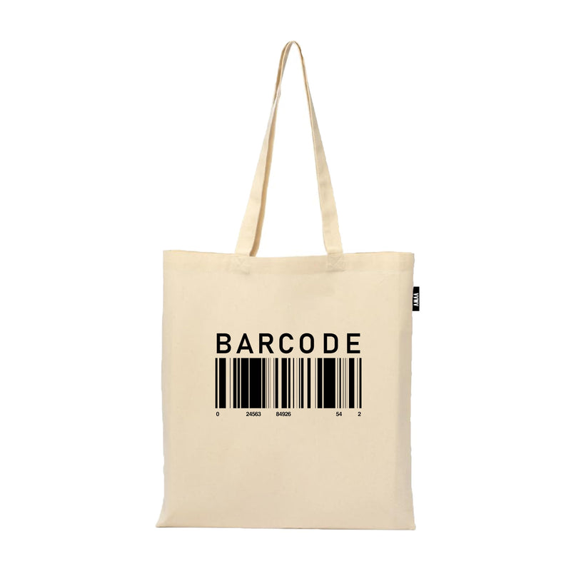 VVWV Barcode Printed Reusable Tote Bags | 100% Organic Cotton Shopping/Grocery Bag | Multi-Purpose Bag | Sturdy Canvas Bag with 15kgs Capacity (13 x 15.7 Inch)