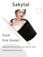 Sakytal Women's Black Faux Fur Shawl Wrap for Bride and Bridesmaid, One Size