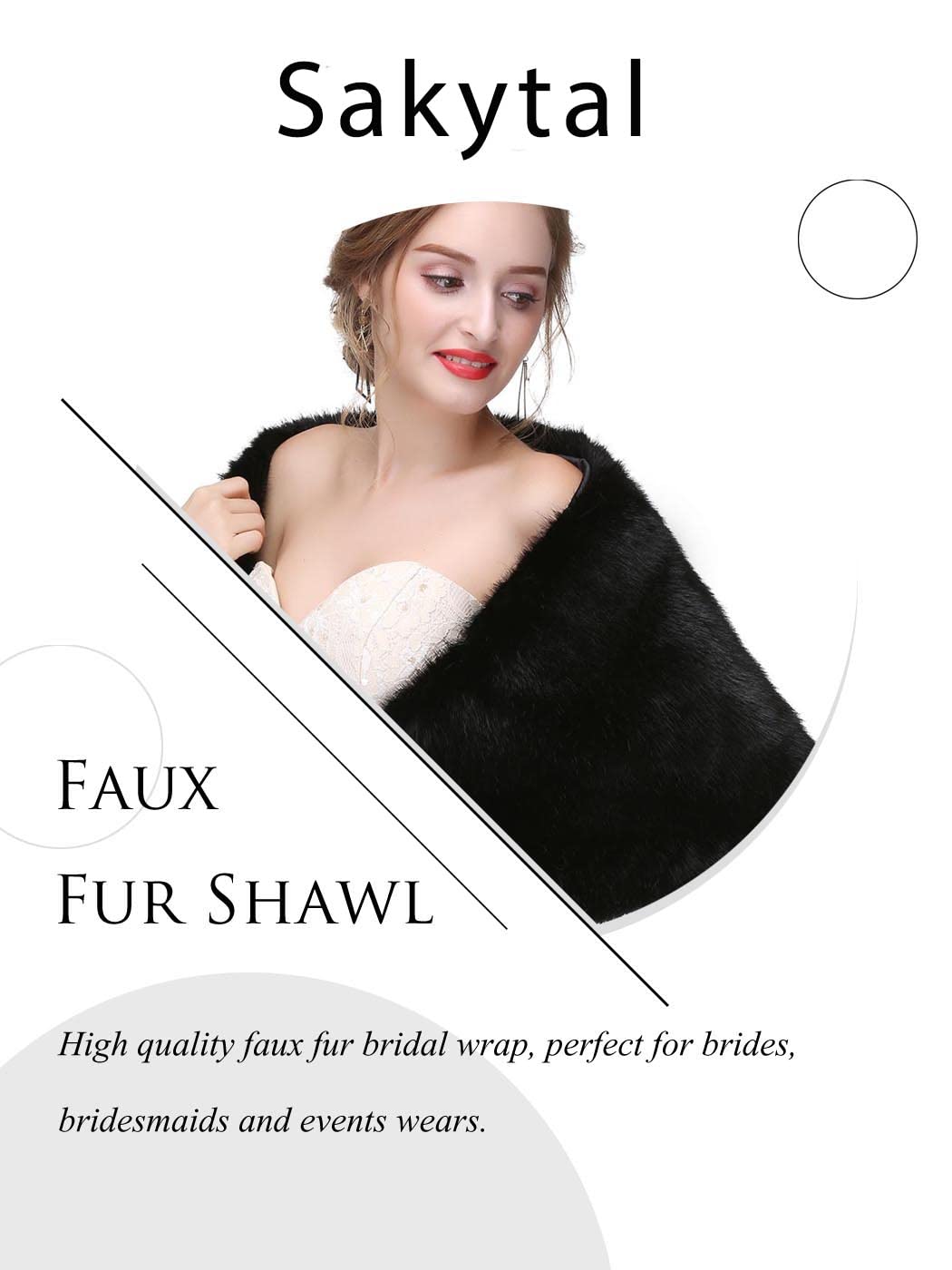 Sakytal Women's Black Faux Fur Shawl Wrap for Bride and Bridesmaid, One Size