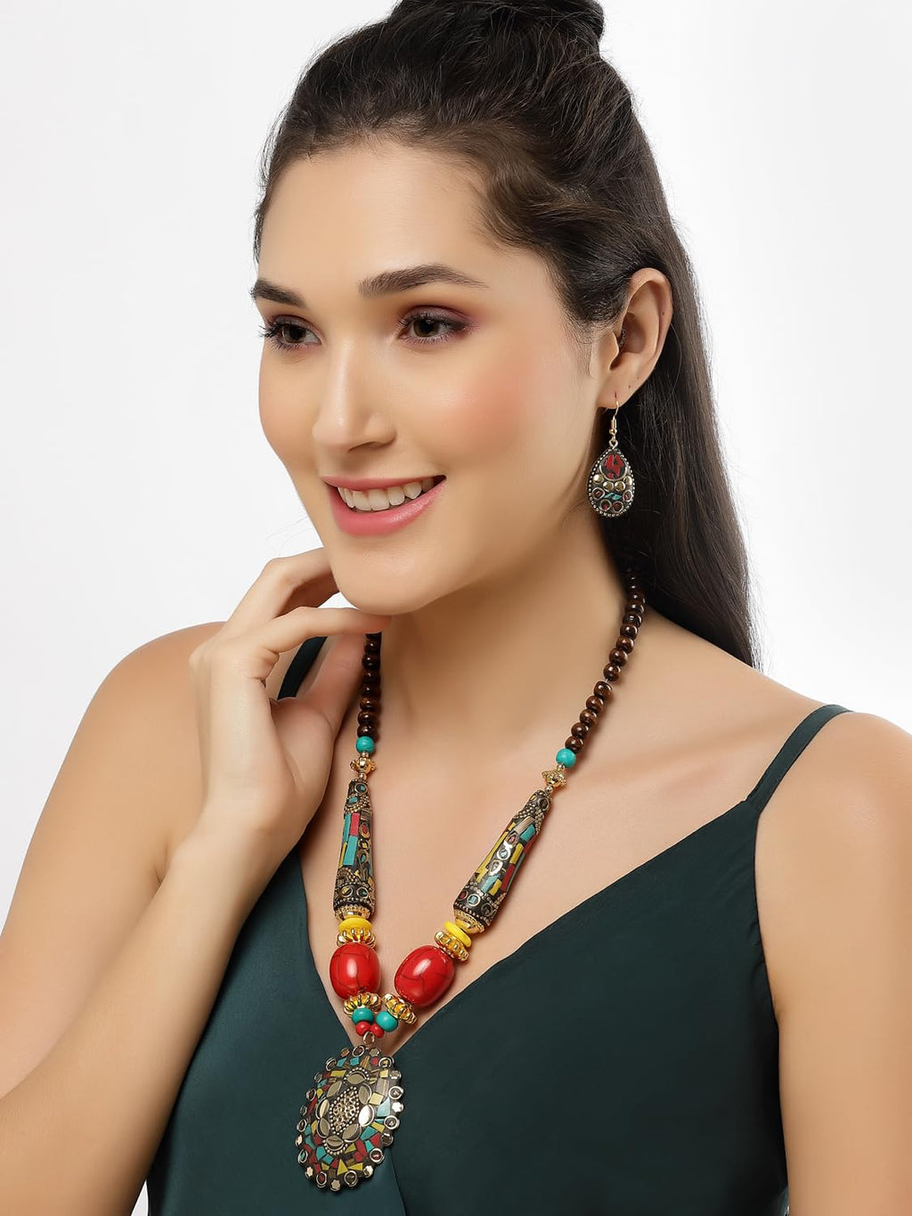 Shining Diva Fashion Latest Stylish Traditional Tibetan Pendant Necklace Oxidised Jewellery Set for Women (15542s)