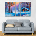 VIBECRAFTS Old Hut in the Winter Forest Canvas Wall Painting of Five Pieces For Home|Office|Living Room|Gift (PTVC5Pcs4_8668)