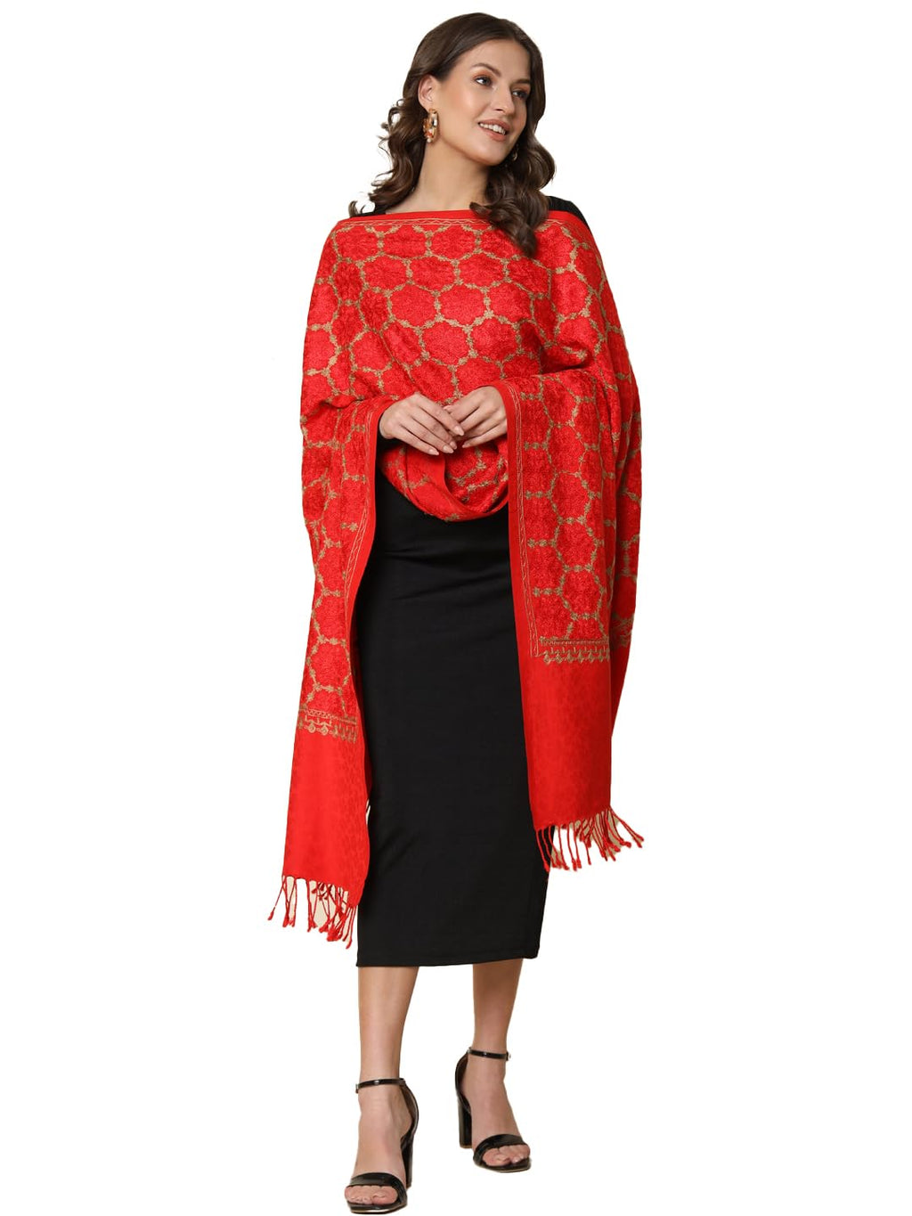 Pashmoda Women Shalimaar Embroidered Stole (Size 71X203 CM)