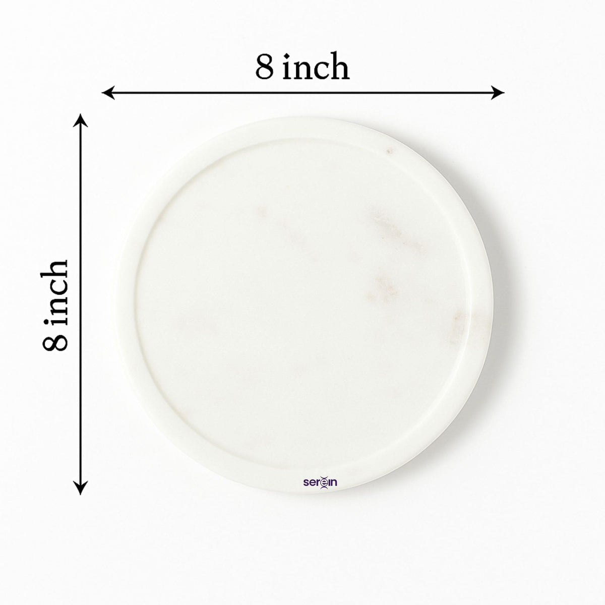 Serein Modern Round White Marble Tray Platter Trinket Vanity Storage Organizer Handmade Marble Serving Tray for Perfume, Jewelry, Coffee Table Decor for Makeup Organizer, Bathroom, Kitchen -8 Inch