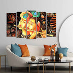 VIBECRAFTS Radha Krishna with Flute Set of Five Pieces Wall Painting For Home|Office|Living Room|Gift (PTVC5Pcs2_6577)