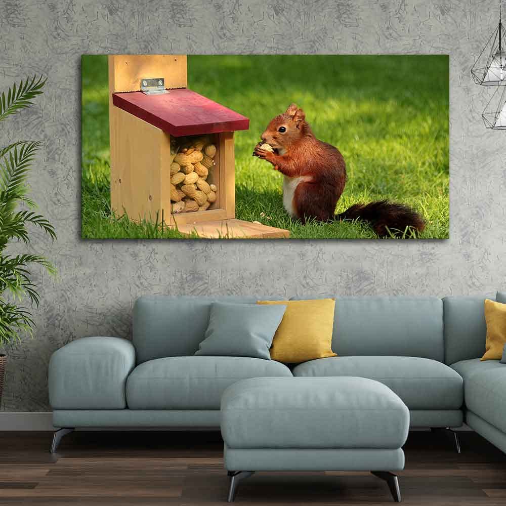VIBECRAFTS Canvas Paintings for Living Room Drawing Room Squirrel Eating Food Wall Painting Fitted with Wooden Frame for Home | Office | Gift (PTVCH_2323)