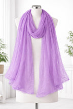 shaneka Lightweight Crinkle Scarf, Lavender Purple, Sheer Fabric with Lace Trim, Women's Wrap Stole