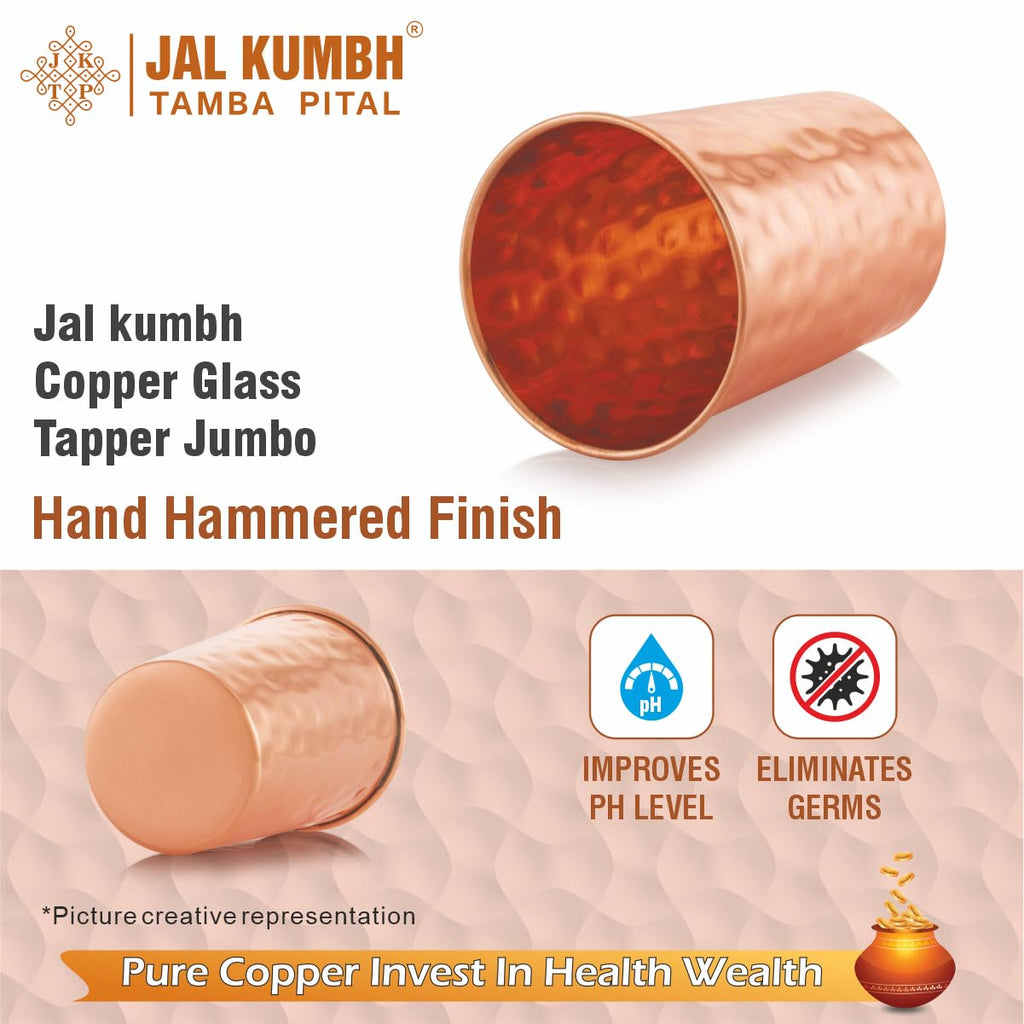 Jalkumbh Pure Copper Glasses Tapper Jumbo Water Glass Pure Tamba Glass for Drinking & Serving Copper Tumbler-200 ML