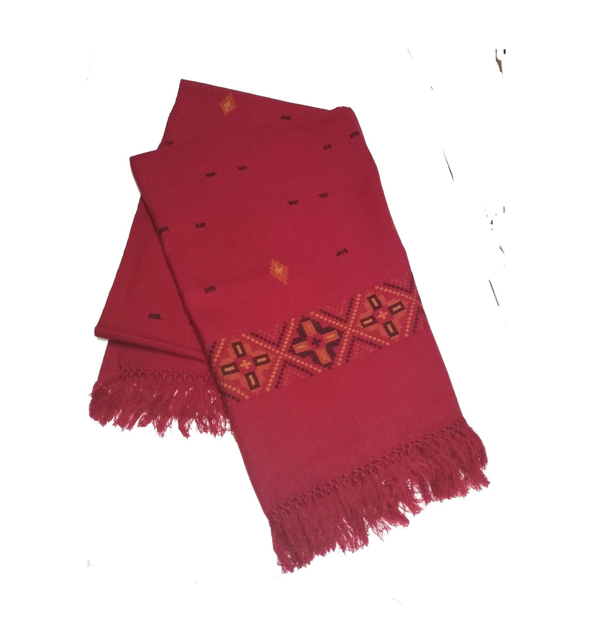 ARUNA HandWoven Kullu Woolen Shawl RED- Colored with Beautiful HandWoven Embroidery for Women and Girls