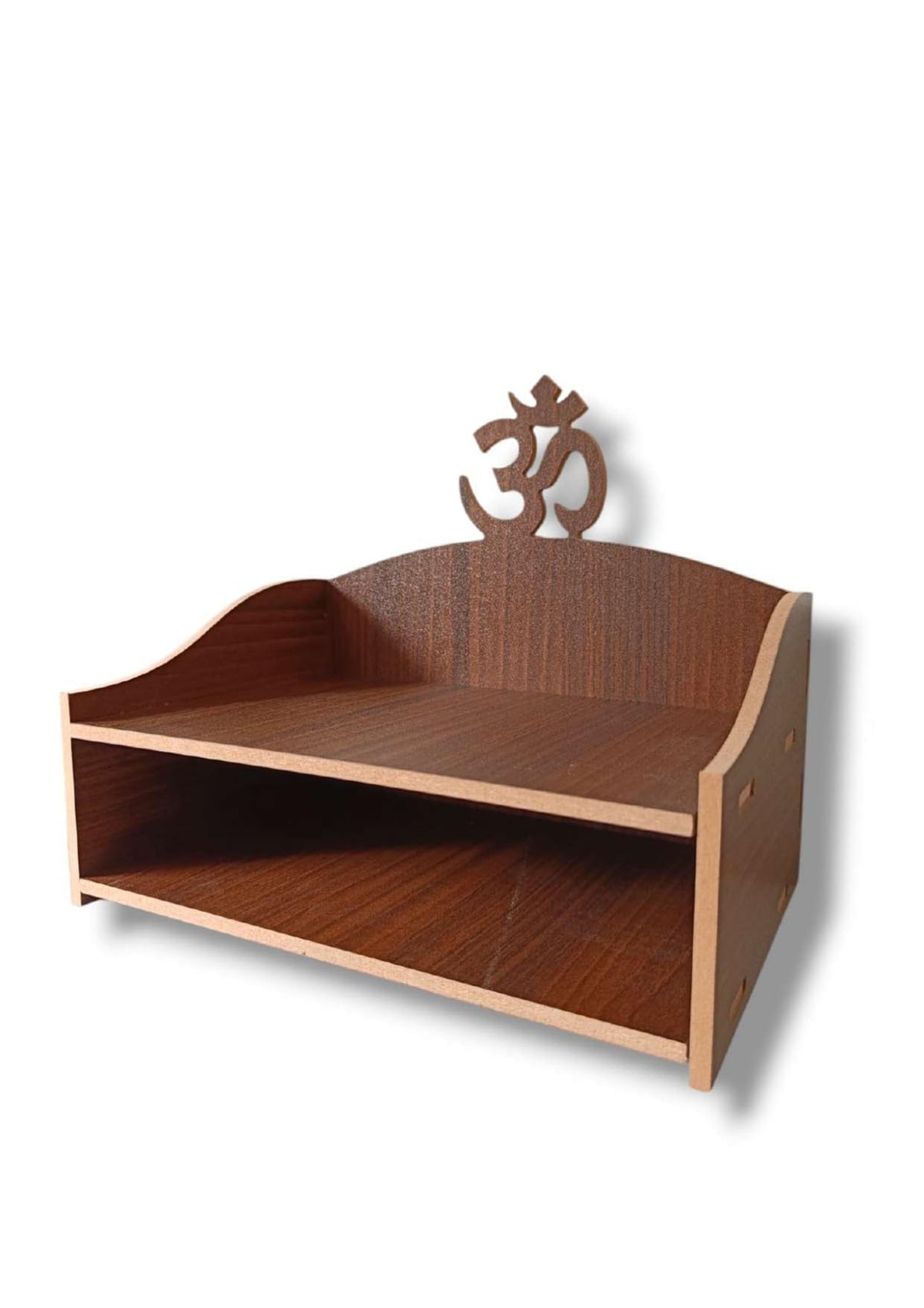 Wooden OM Mandir, 2 Shelve OM Temple, Laddu Gopal 2 Shelf Temple,Hindu OM Mandir,Home Temple,Wall Mount Temple, (Pack of 1) (Medium)