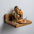 Handcrafted Wooden Wall Mounted Temple Shelf for Home | Rustic Puja Mandir Floating Shelf | Wooden Pooja Stand for Ganesh Idol, Diya & Incense Holder | Home Decor & Spiritual Corner