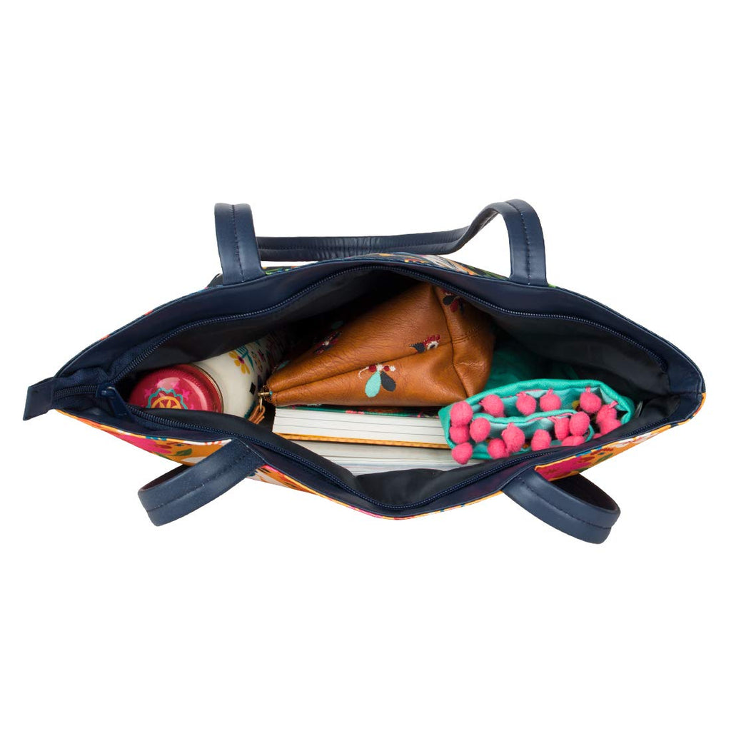 Chumbak Teal Killim Owl Tote Bag - Navy