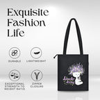 Cotton Canvas Tote Bags for Women With Zipper and Pocket Multipurpose Aesthetic Stylish Tote Bag Reusable, College Travel Shopping Beach Work Tote Handbags (Black & Lavender)