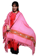 HImalayanKraft Hand Woven Kullu Handloom Woolen Shawl Pink Colored with Beautiful Kullu Weaving Designed for Women and Girls.