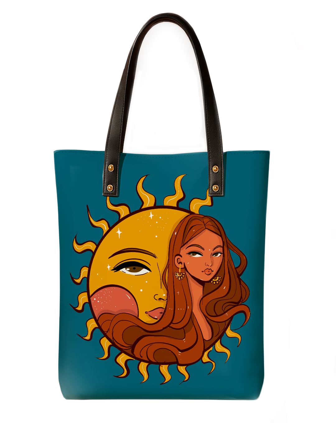 Kalankit Classic Tote Bag For Women | Canvas Printed Totes For Woman | Aesthetic Shoulder College Bag For Girls | Vegan Leather Lightweight Everyday Handbag | Gift for Girls | Child of sun