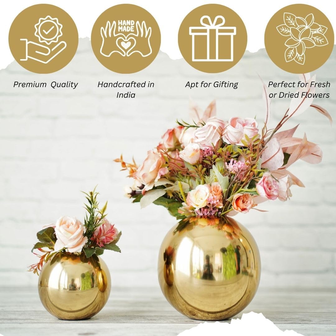BEHOMA Metal Ball Round Metal Vase for, Gold