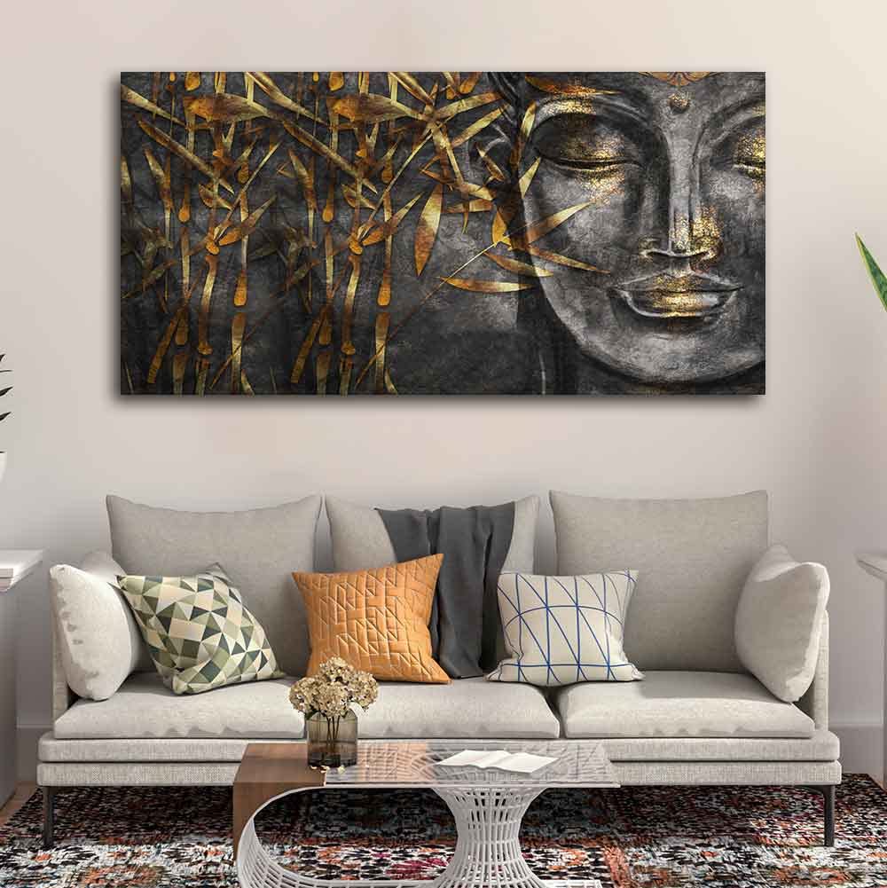 VIBECRAFTS Canvas Paintings for Living Room Drawing Room Gautam Buddha Sculpture Canvas Wall Painting Fitted With Wooden Frame For Home | Office | Living Room | Gift (PTVCH_2498)