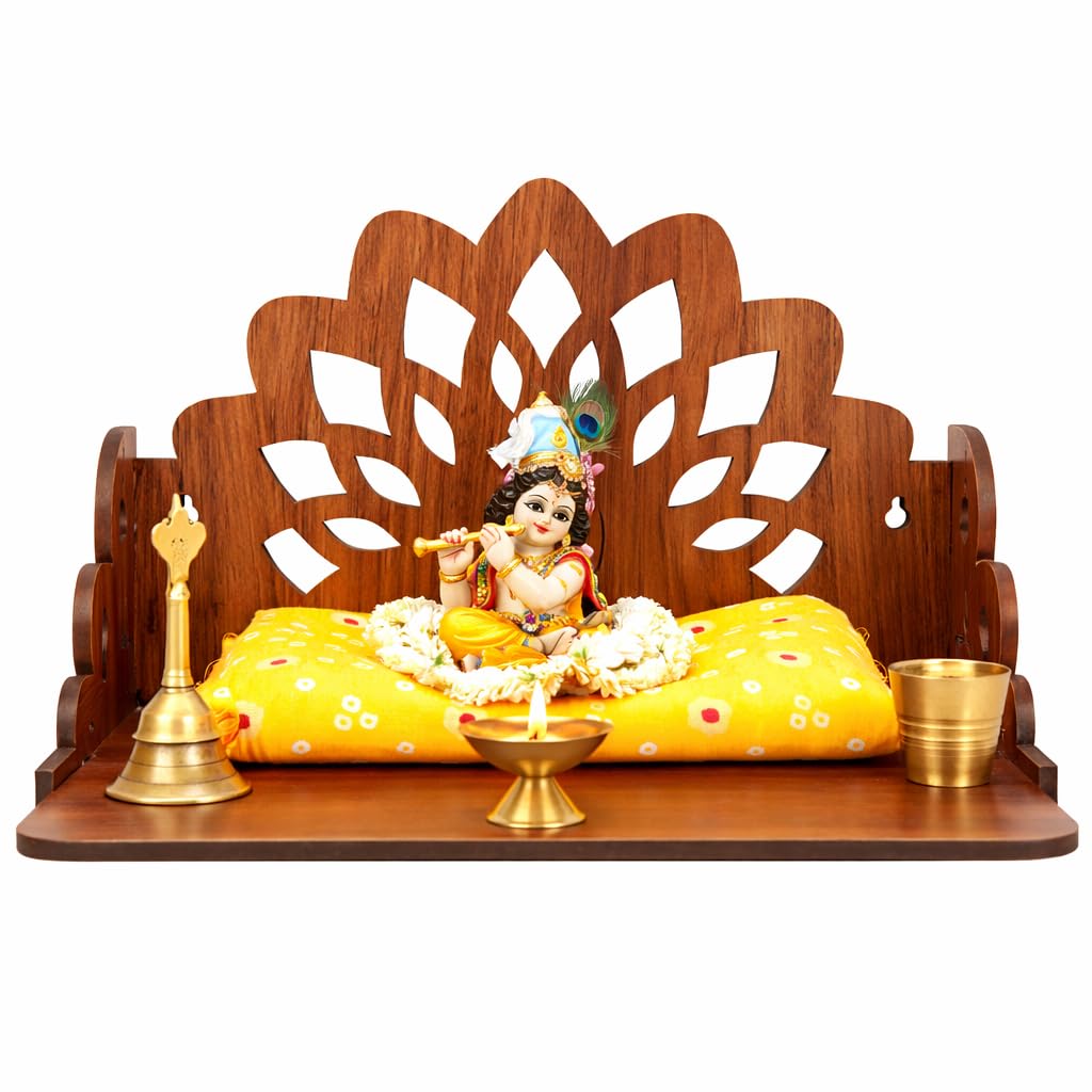 Fliptic Wooden Home Temple for Puja - Engineered Wood Mandir for Home, Office & Prayer Room | Compact Pooja Ghar Stand with Drawer | Wall Mountable & Floor Rested Mandir for Living Room Decor