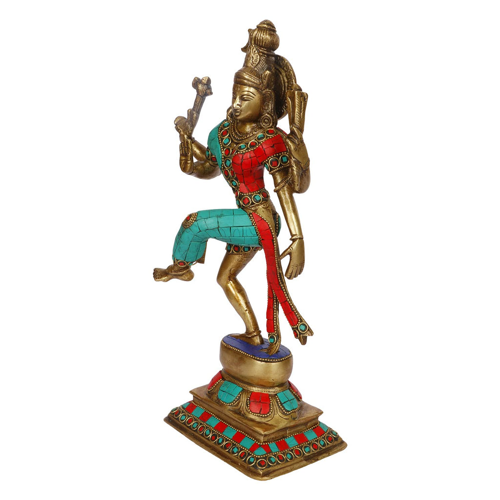 ARTVARKO Brass Ardhanarishvara Ardhnarishwar Statue (Half Shiva & Parvati) Multicolor Stone Handwork | Shiv Parvati Double Avatar | Shiv Parvati Idols for Shivaratri 12.5 Inches