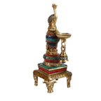 Artvarko Brass Multicolor Bird Peacock Hanging Chain Diya Oil Lamp Stand with Bell, 10 Inches