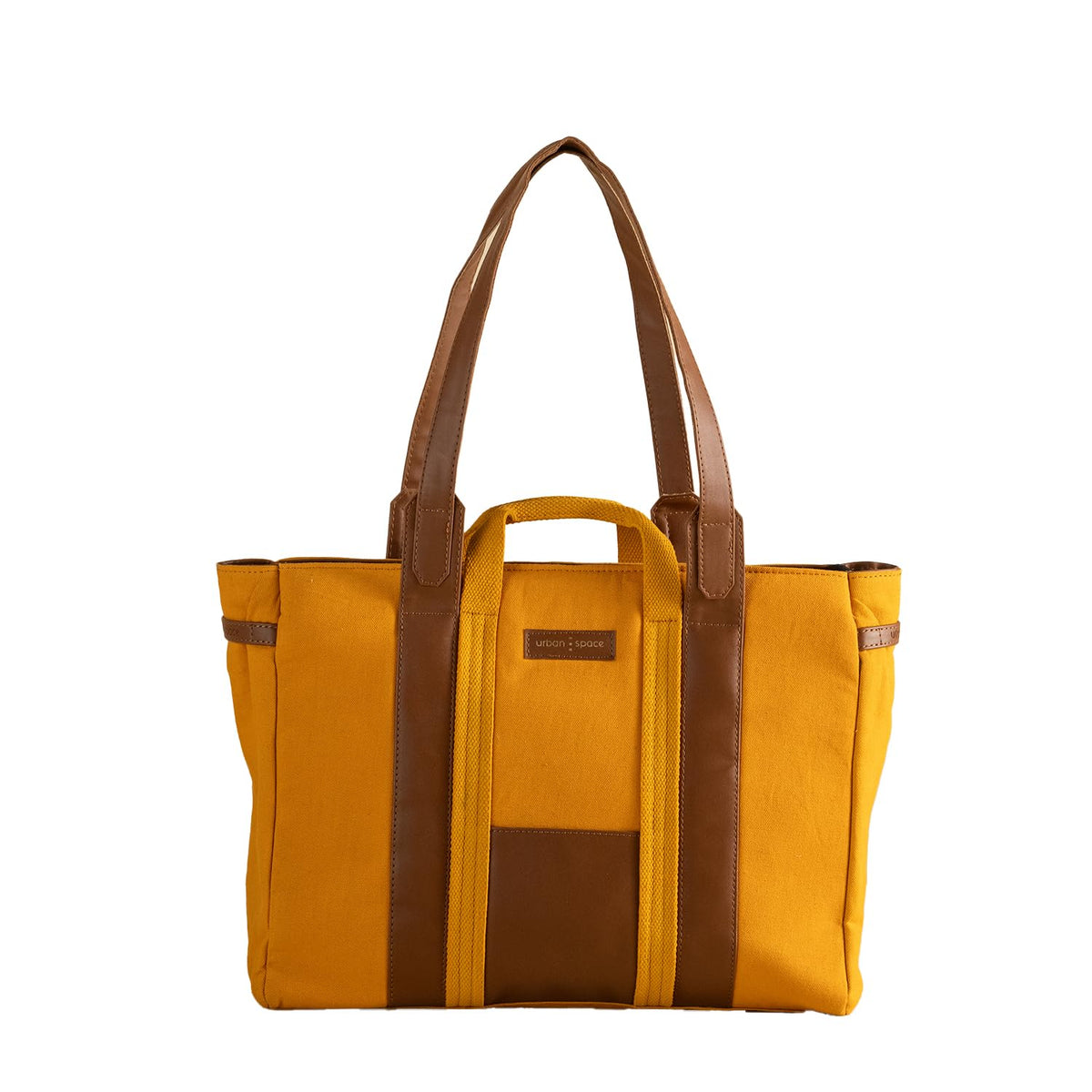 Urban Space Women Tote Bag | Canvas Handbag with Zip closure | Tote Bag for Office | Handcrafted Ladies Shoulder Purse for Office | Laptop bag | Padded Laptop space For Upto 16 - Mustard yellow