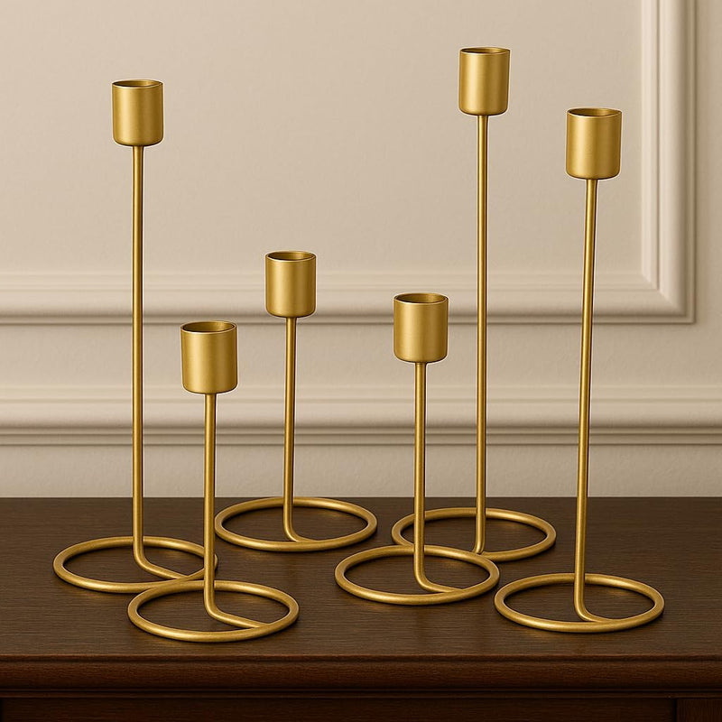 NOVELTY INDIA Set of 6 Candle Holder, Candlestick Holders Taper Candle Holder, Gold Metal Candle Stand for Home & Decor Candle Stick Holders.