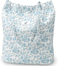 Lyrovo Women Corduroy Shoulder Tote Bag for Work Beach Travel and Shopping Grocery (Blue Flower)
