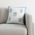 HOMEMONDE Hand Block Printed Soft Cushion Cover 1 Piece - Square 24 X 24 Inches Cotton 300 TC Throw Pillow Cover, Baby Blue