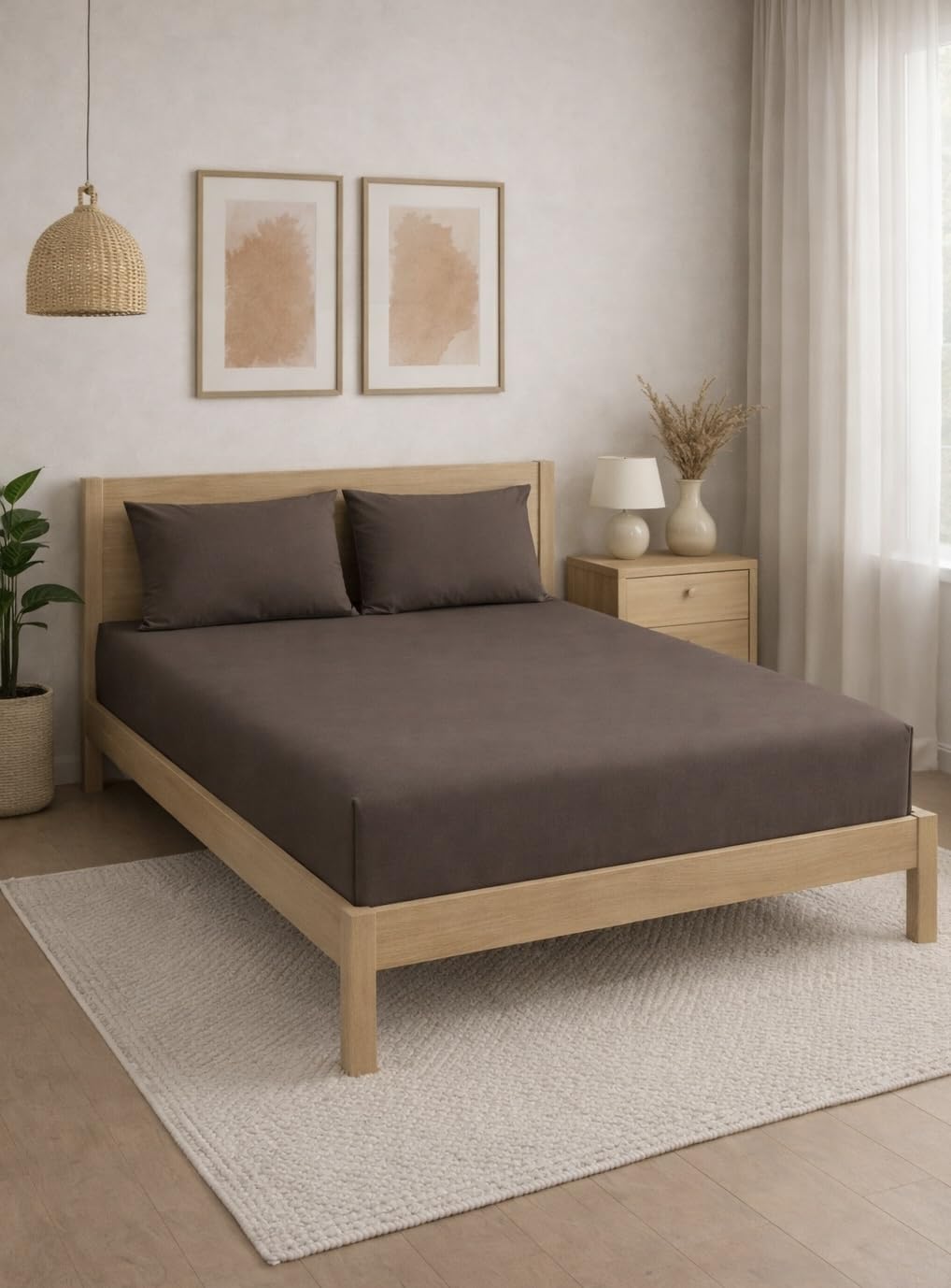THE HOME STYLE Solid Cotton Feel Pillow Covers (18 x 28 inches, Set of 2 Pcs) | 300 TC | Super Soft & Smooth (Mocha)