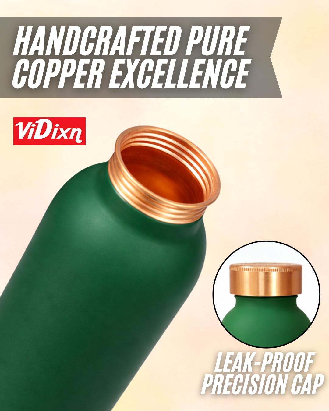 viDixn 100% Pure Copper Water Bottle 950ml – Ayurvedic Leak-Proof Copper Bottle for Drinking Water – Handcrafted Mandala Design – BPA-Free & Eco-Friendly – Improves Immunity & Digestion (SEA GREEN)