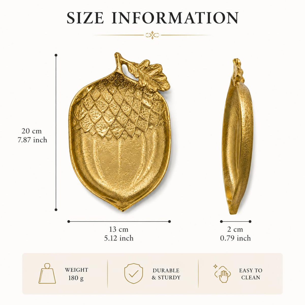 AIRA11 Decor Gold Decorative Leaf Tray | Premium Aluminium Metal Serving Tray | Dry Fruit, Candy, Chocolate & Jewelry Holder | Coffee Table & Home Decor Accent | 20 x 13 x 2 cm