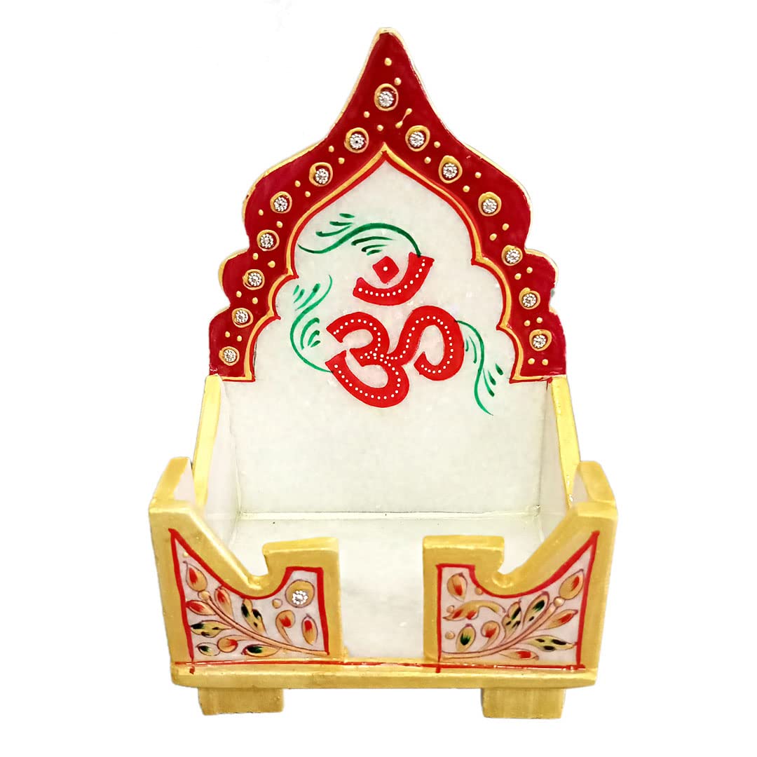 Salona Home Pure Marble Thakur Ji Singhasan with Cute Laddu Gopal Idol, Mini Temple for Home, Pooja Room Stand (6.5 x 4 x 3.5 inch, Multicolor)