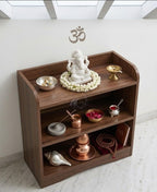 Wooden Pooja Stand with Storage for Home Temple – 3 Tier Prayer Shelf Rack for Idols, Diyas & Puja Essentials